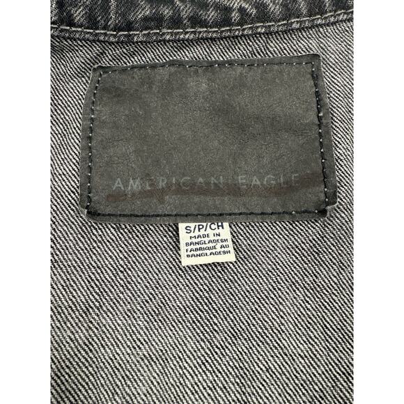 American Eagle Jean Jacket S/P UNISEX Black Denim Trucker Grunge Biker Unlined - Picture 6 of 16